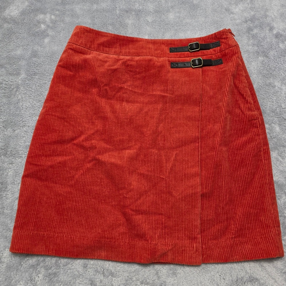 Boden Women 6 Orange‎ Corduroy Wrap Skirt Buckle Accent Pencil